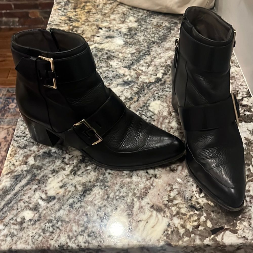 Jason Wu Double Buckle Pointed Toe Leather Booties - Picture 2 of 12